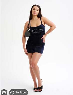 Juicy Couture Black Velour Arched Diamante Logo Mini Dress